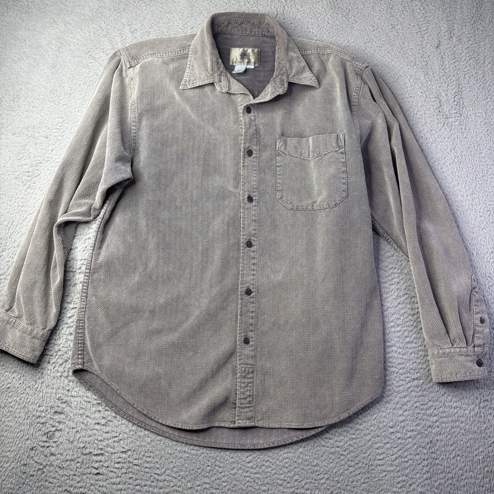The Territory Ahead Mens L Gray Corduroy textured Shirt 100% Cotton Button Down